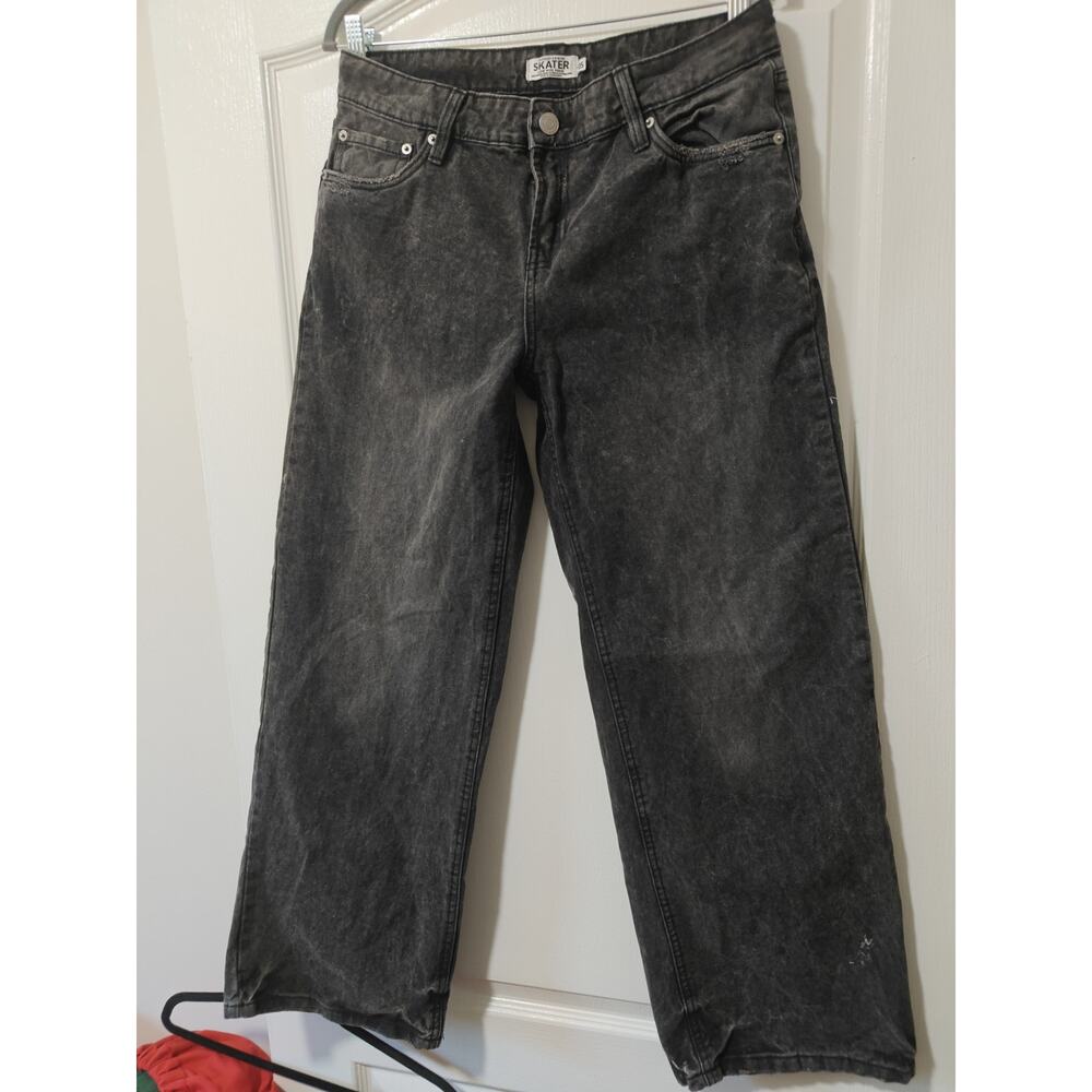Refuge Black Denim Skater Low Rise Rigid Jeans Junior 5 Wide Leg Distressed Y2K